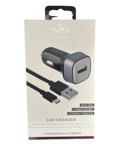 CARICABATTERIA DA AUTO MICRO USB FAST CHARGE 2.4A NERO 1,4 MT