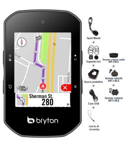CICLOCOMPUTER BRYTON GPS RIDER S500T CON KIT DUAL SENSOR, HRM E SUPPORTO FRONTALE IN ALLUMINIO