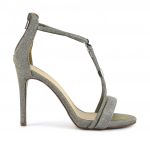 Sandalo tacco 105 mm in tessuto glitterato con accessori metallo