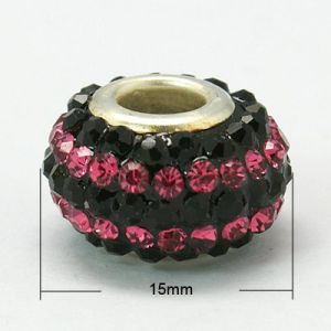 Rondella in resina con strass, qualità 'A', nero e rosa carico