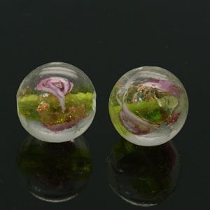 Perlina in vetro, con figura rosa interna, diam. 16 mm, 10 pezzi
