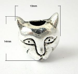 Rondella in metallo, gatto, color argento antico, foro largo, 100 pezzi