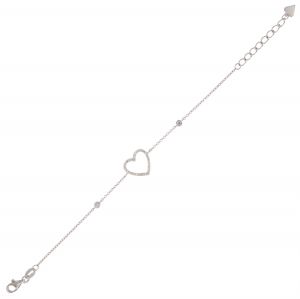 Openwork heart bracelet with cubic zirconia along the chain