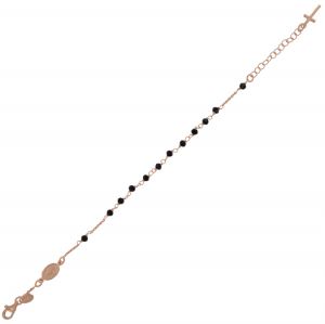 Bracciale rosario con pietre nere - placcato rosé