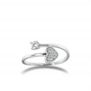 Heart contrariè ring, with cubic zirconia