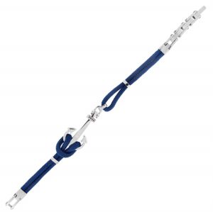 Steel bracelet with anchor and blue cotton lace