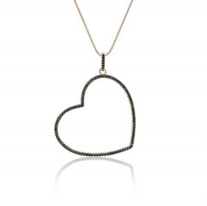Wire heart necklace with black cubic zirconia - rosè