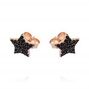 Star earrings with black cubic zirconia - rosé plated