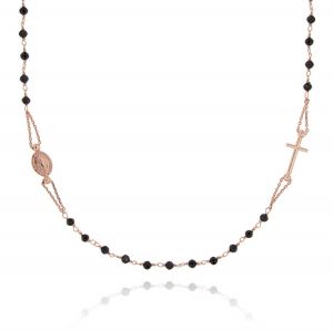 D&G rosary necklace with black stones - rosé plated