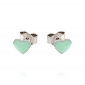 Green enamel heart earrings - small
