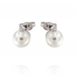 Pearl earring with push back clouser and cubic zirconia - variable diameter