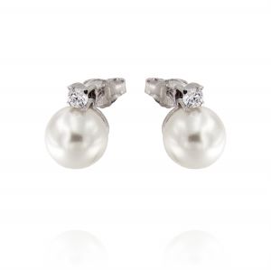 Pearl earring with push back clouser and cubic zirconia - variable diameter