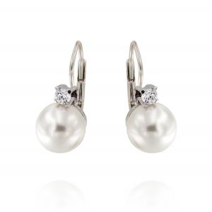 Pearl earring with lever back closure and cubic zirconia - variable diameter