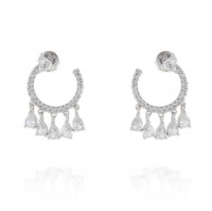 Open circle earrings with pendant cubic zirconia