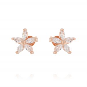 Flower earrings with cubic zirconia - rosé plated