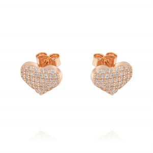 Heart earrings with cubic zirconia - rosé plated