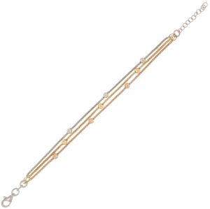 Three color bracelet with three fope chains and 9 glossy balls