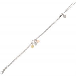 Bracelet with double chains and three pendant hearts - three colors