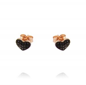 Small heart earrings with black cubic zirconia - rosé plated