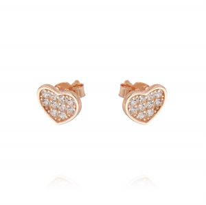 Flat heart earrings with cubic zirconia - rosé plated
