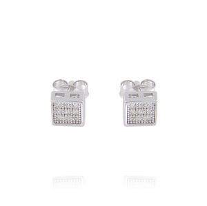 Square earrings with cubic zirconia and glossy edge