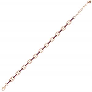 Flat mariner chain bracelet with red cubic zirconia - rosé plated