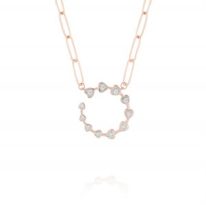 Open circle necklace with hearts and cubic zirconia - rosé plated 