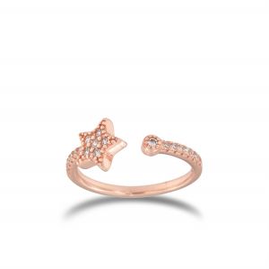  Open ring with cubic zirconia star - rosé plated