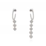 White cubic zirconia hoop earrings with pendant hearts