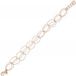 Bracelet with double row of oval diamond cut rings - rosé plated