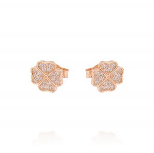 Quatrefoil earrings with cubic zirconia - rosé plated