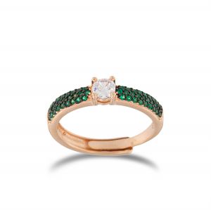 White solitaire ring with green cubic zirconia - rosé plated