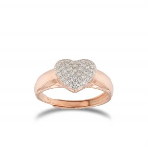 Heart-shaped chevalier ring with white cubic zirconia - rosé plated