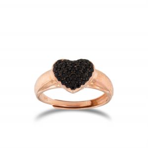 Heart-shaped chevalier ring with black cubic zirconia - rosé plated
