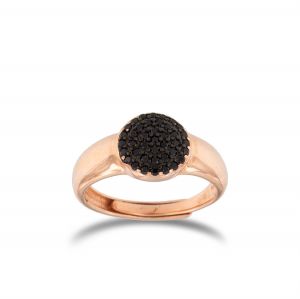 Relief disc ring with black cubic zirconia - rosé plated