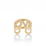 "LOVE" ring with white cubic zirconia - gold plated