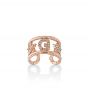 Letter and stars ring with white cubic zirconia - rosé plated