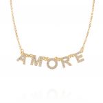 "AMORE" neckalce with white cubic zirconia - gold plated