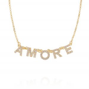 Collana con scritta "AMORE" e zirconi bianchi - placcato oro