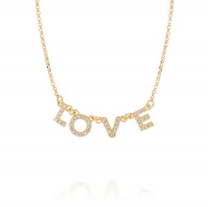 "LOVE" necklace with white cubic zirconia - gold plated 