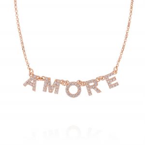 "AMORE" neckalce with white cubic zirconia - rosé plated