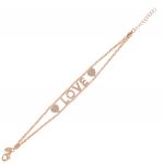 "LOVE" bracelet with white cubic zirconia - rosé plated 