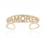 "AMORE" open rigid bracelet with white cubic zirconia - gold plated 