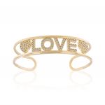 "LOVE" open rigid bracelet with white cubic zirconia - gold plated 