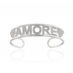 "AMORE" open rigid bracelet with white cubic zirconia