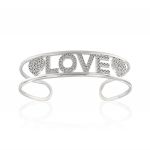 "LOVE" open rigid bracelet with white cubic zirconia