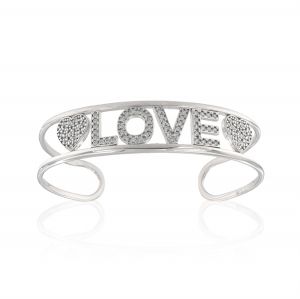 "LOVE" open rigid bracelet with white cubic zirconia
