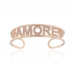 "AMORE" open rigid bracelet with white cubic zirconia - rosé plated 