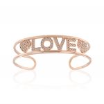 "LOVE" open rigid bracelet with white cubic zirconia - rosé plated 
