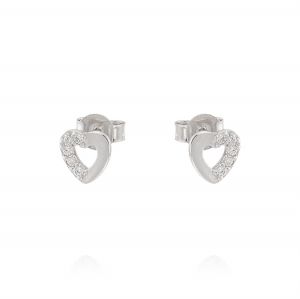 Openwork heart earrings with cubic zirconia and glossy side